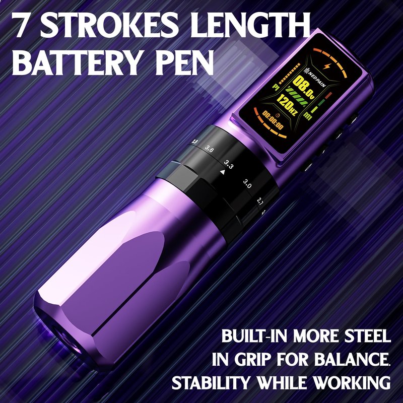 NEDPAIN Adjustable Stroke Wireless Tattoo Pen Kit, 1.47‑Inch Screen, 2400mAh Battery, Dotting & Memory Function, Rotary Tattoo Machine, Professional Supplies for Beginners & Artists