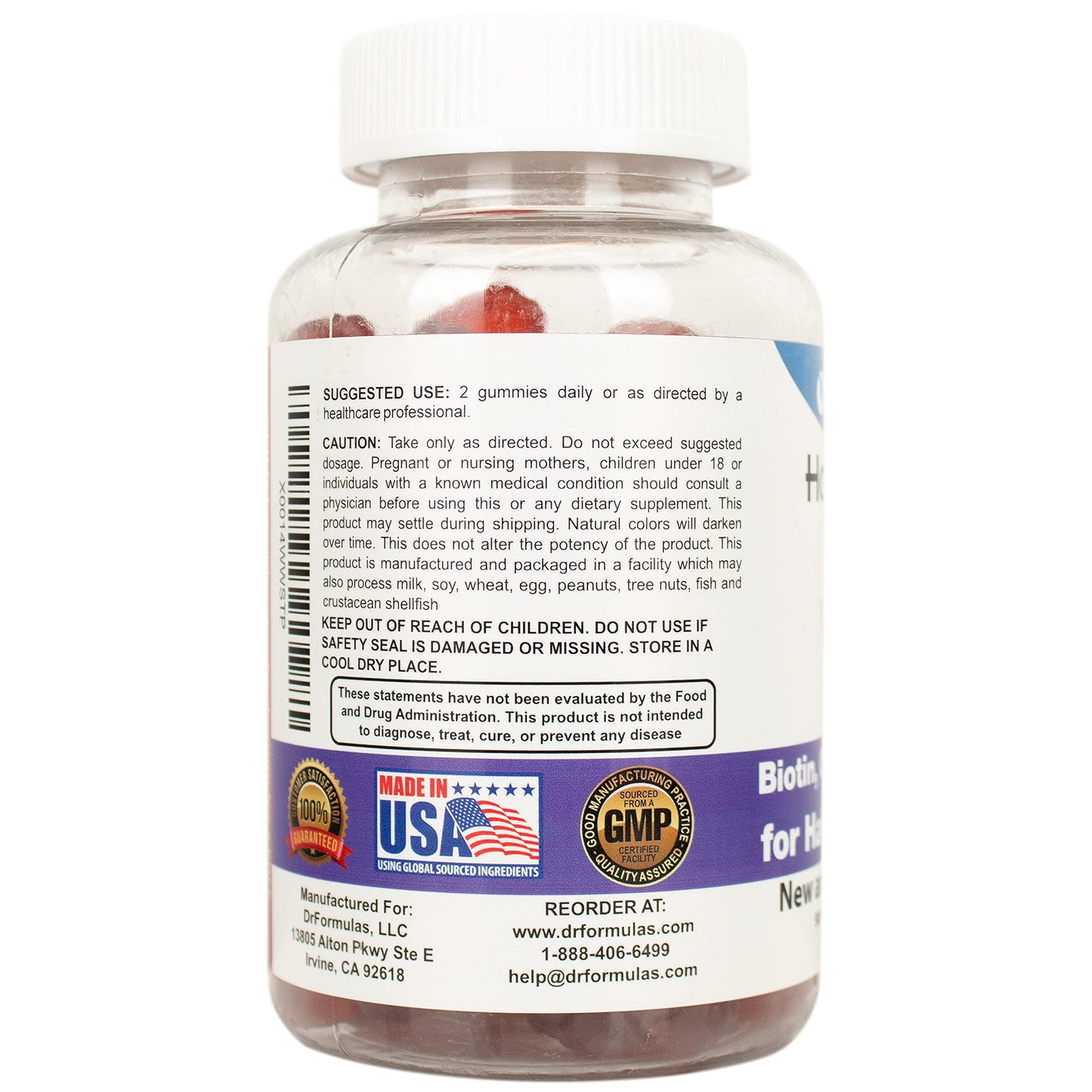 DrFormulas Hair Skin Nails Gummies Vitamins with Biotin by HairOmega | 5000 mcg Biotin Supplement for Hair Growth - Vegetarian Gummy (not Bears) for Men and Women, Made with Sugar not Corn Syrup