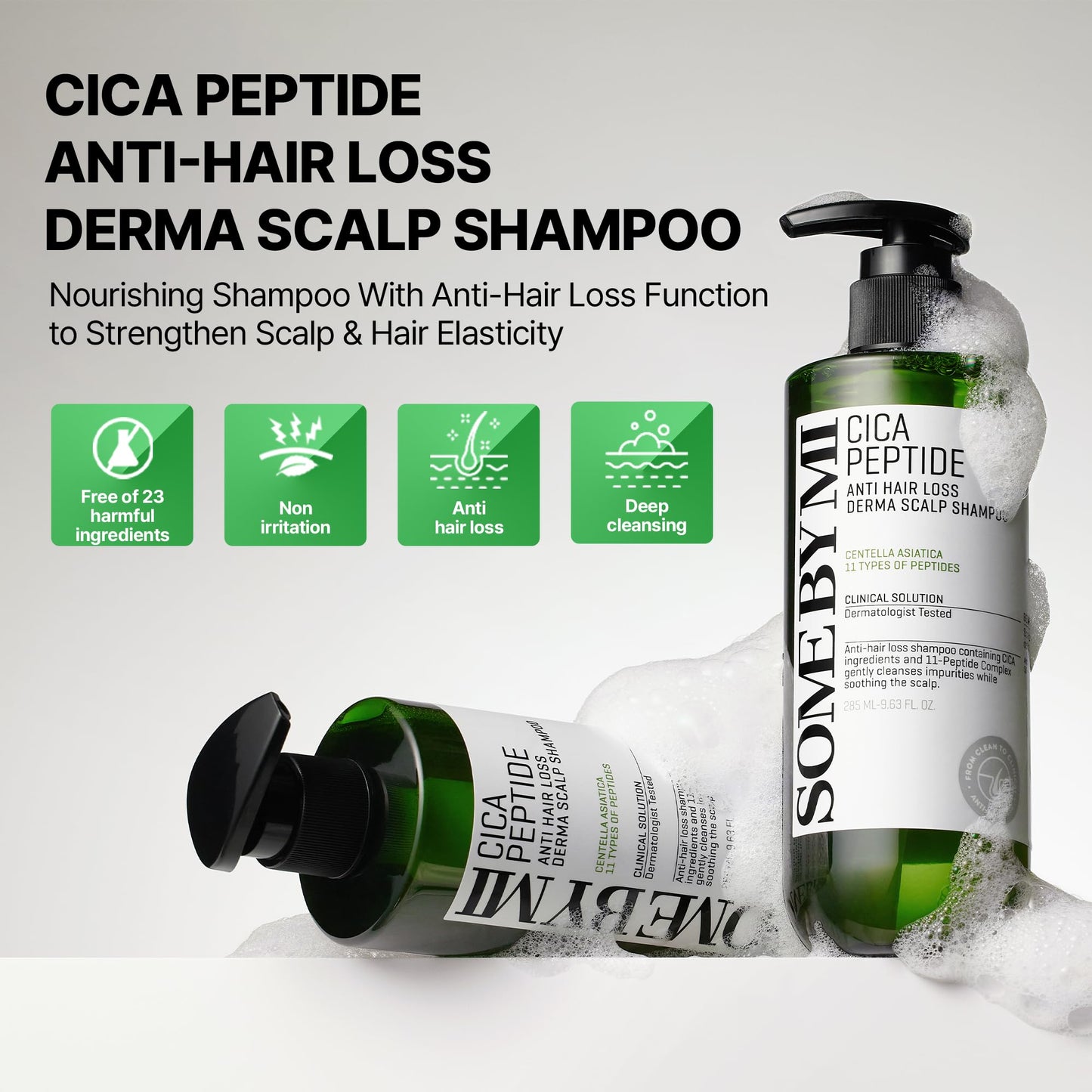SOME BY MI Cica Peptide Derma Scalp Shampoo 9.63 fl oz – Strengthening Shampoo for Thinning Hair & Sensitive Scalp – Hydrating, Soothing Korean Haircare
