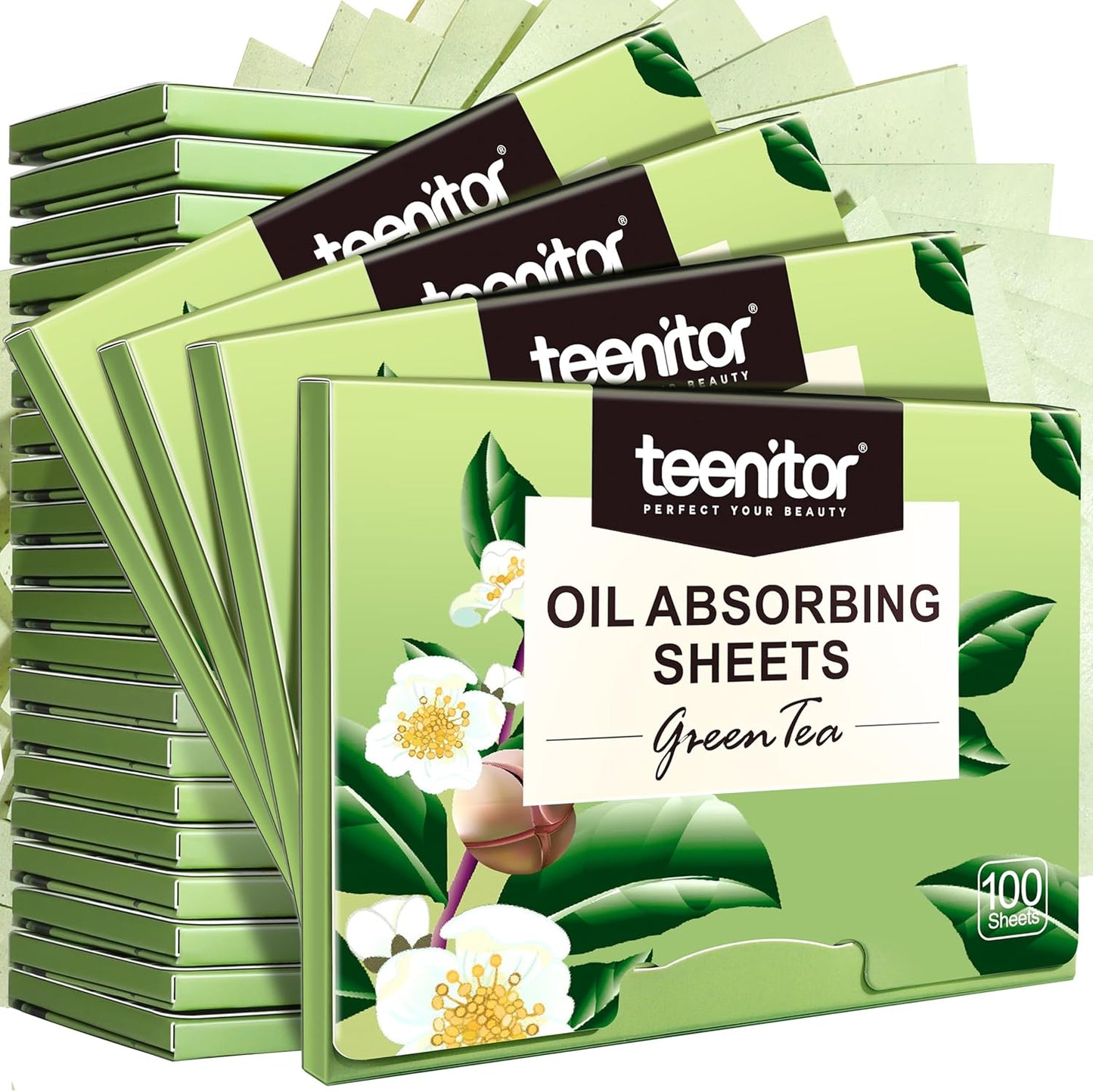 Teenitor Oil Blotting Sheets for Face, 400 Sheets Green Tea Oil Absorbing Sheets Blotting Paper for Oily Skin, Oil Absorbent Pads Face Oil Wipes Oil Sheets for Women, Oil Control Film Large 10cmx7cm