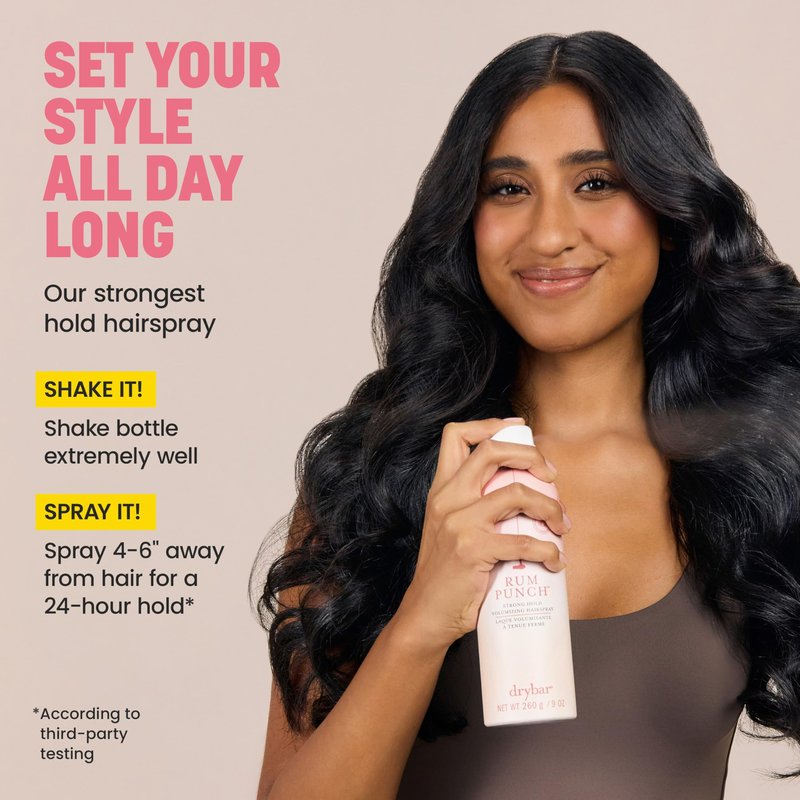 Drybar Rum Punch Strong Hold Volumizing Hairspray | Holds Style for 24 Hours and Instantly Doubles Volume,* No Flakiness or Buildup, Maximum Hold for Hair Styles and Updos, Vegan & Cruelty Free