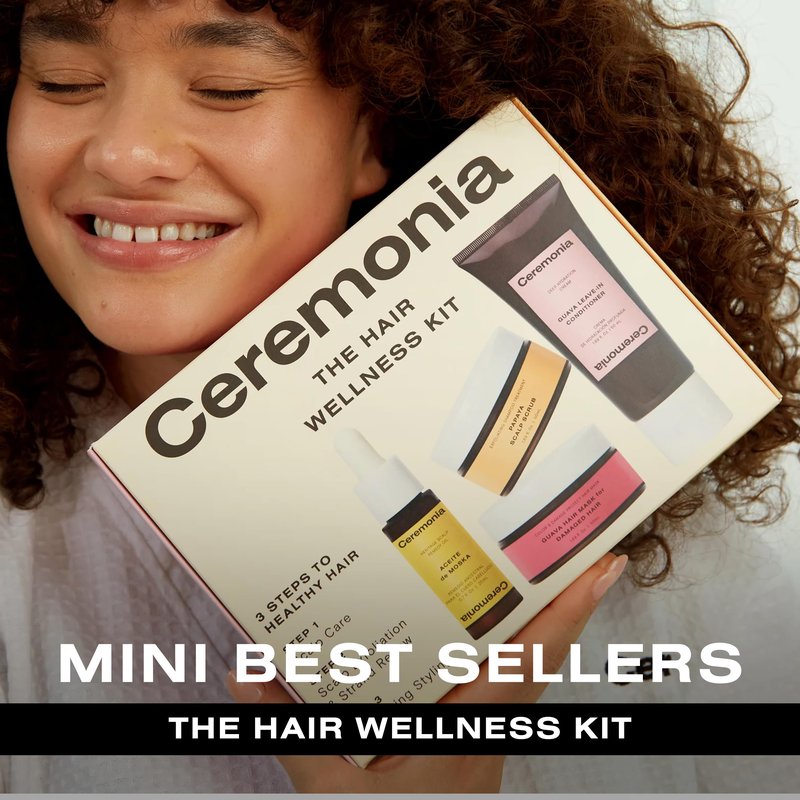 Ceremonia The Hair Wellness Kit | Weekly Deep Cleanse & Hydration Routine | 4 Piece Travel-Size Set Includes Scalp Oil, Shampoo Scrub, Hair Mask, Leave-In Conditioner