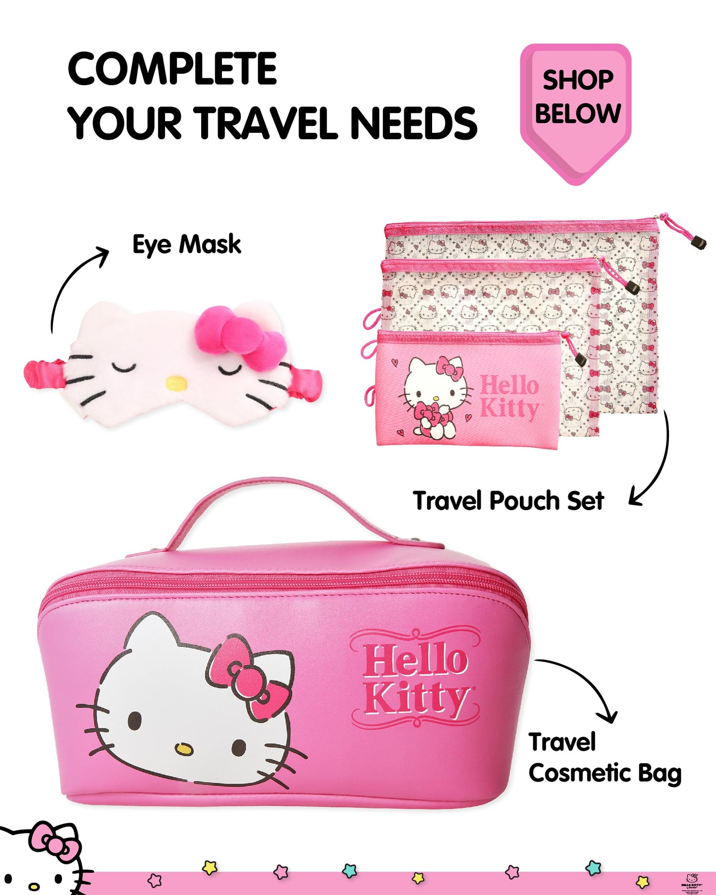 Hello Kitty Toiletry Bag, Hanging Toiletry Bag Pink, Makeup Bag, Sanrio Travel Official License