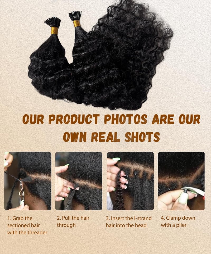 Water Wave I-Tip Hair Extensions - Human Hair Microlinks for Natural Blends | 50g, 20 Inch, Black
