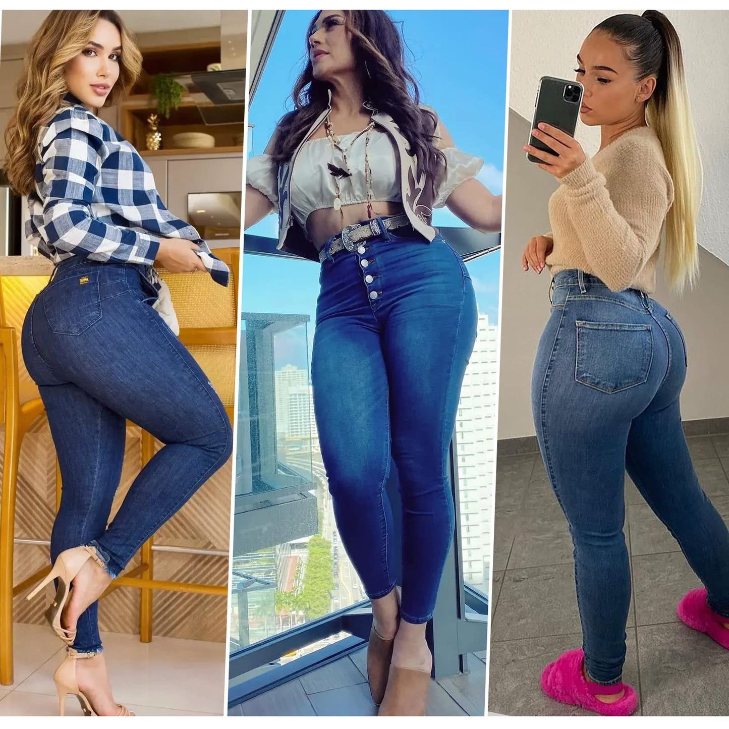 BISUAL Womens High Waisted Butt Lifting Jeans Distressed Stretch Skinny Sexy Colombian Jeans for Women (Blue, US 12)