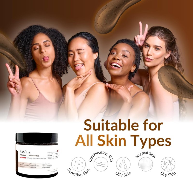 Arabica Coffee Body Scrub - Exfoliating Scrub with Collagen, Green Tea & Glycolic Acid | Radiant Skin & Cellulite Treatment