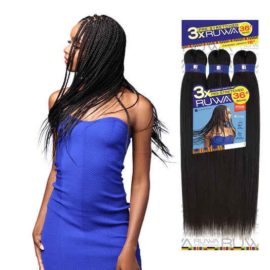 Sensationnel Ruwa prestretched braiding hair - 3x 36 inch water repellent kanekalon fast dry synthetic sports itch free (5 pack, 1B OFFBLACK)