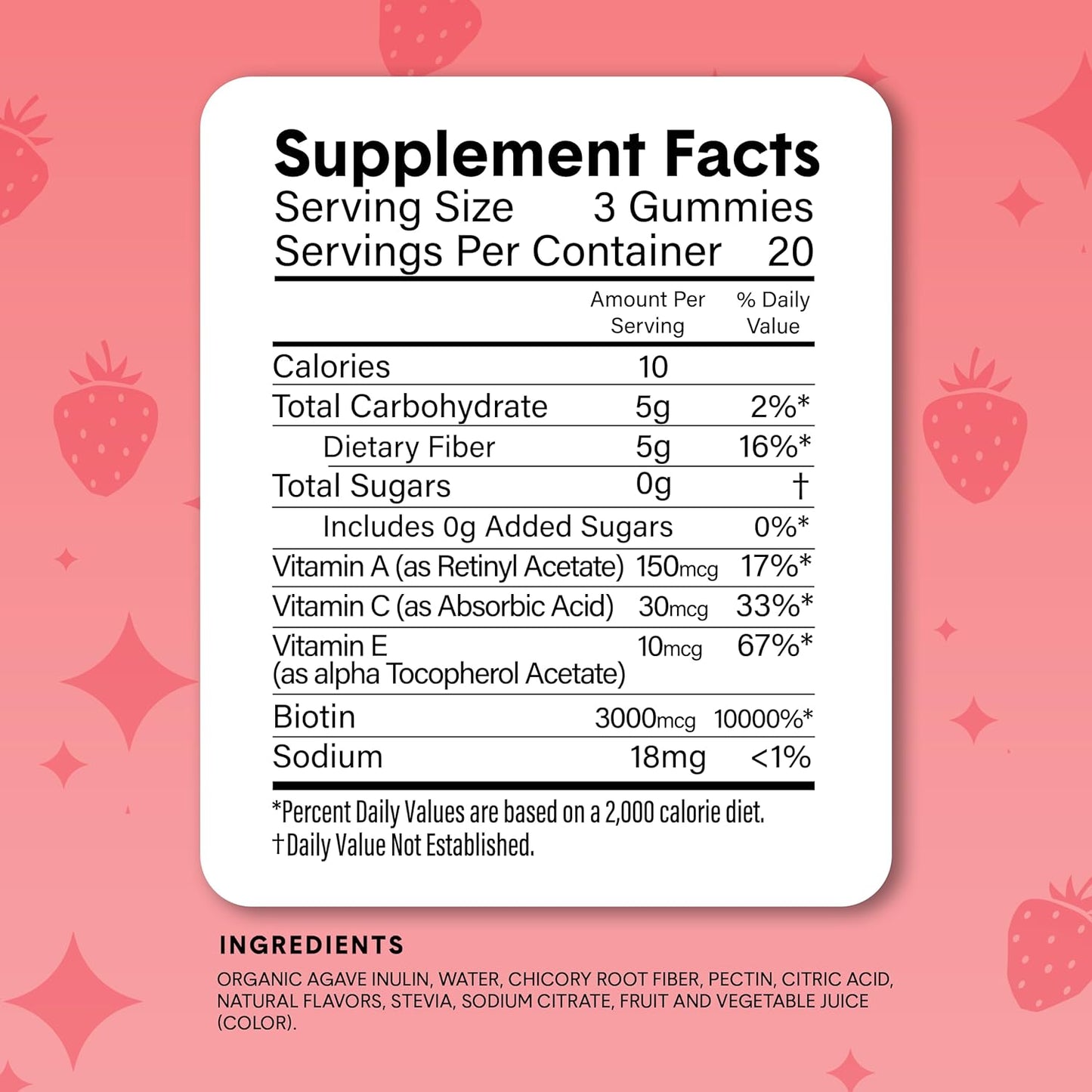 Super Fiber Gummies - Sugar-Free Beauty Supplement with Biotin & Vitamins A, C, E | Supports Digestive Health & Skin - 60 Count