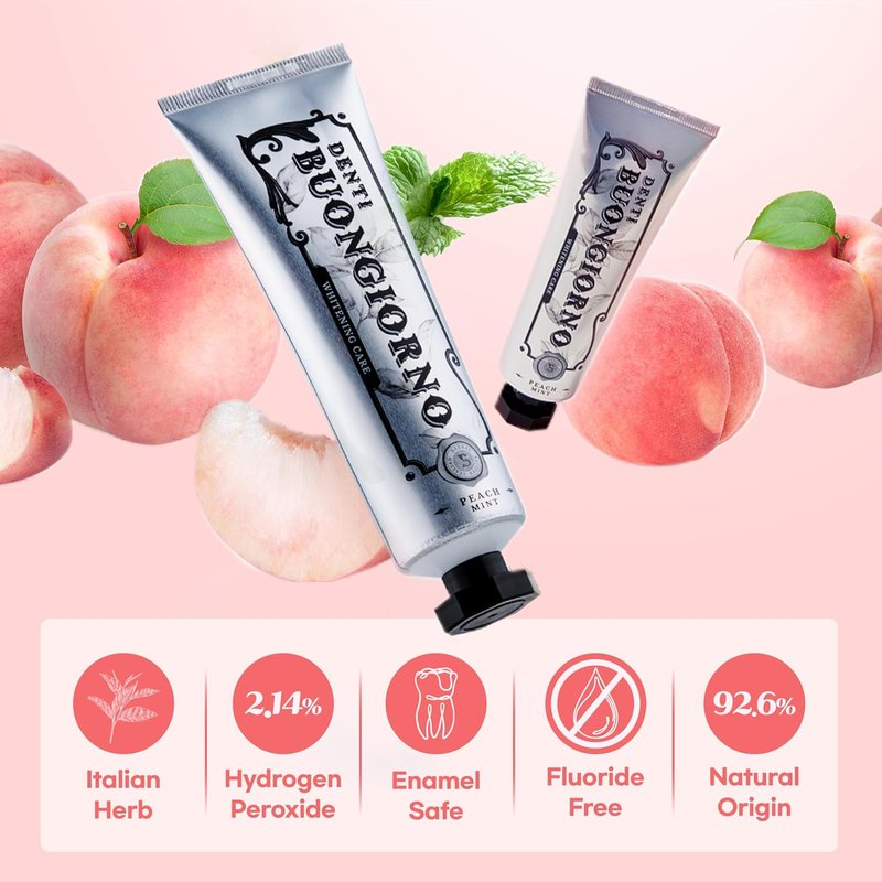 Peach Mint Whitening Toothpaste - Fluoride-Free Formula with Advanced Hydrogen Peroxide for Stain Removal | 3.52 fl oz