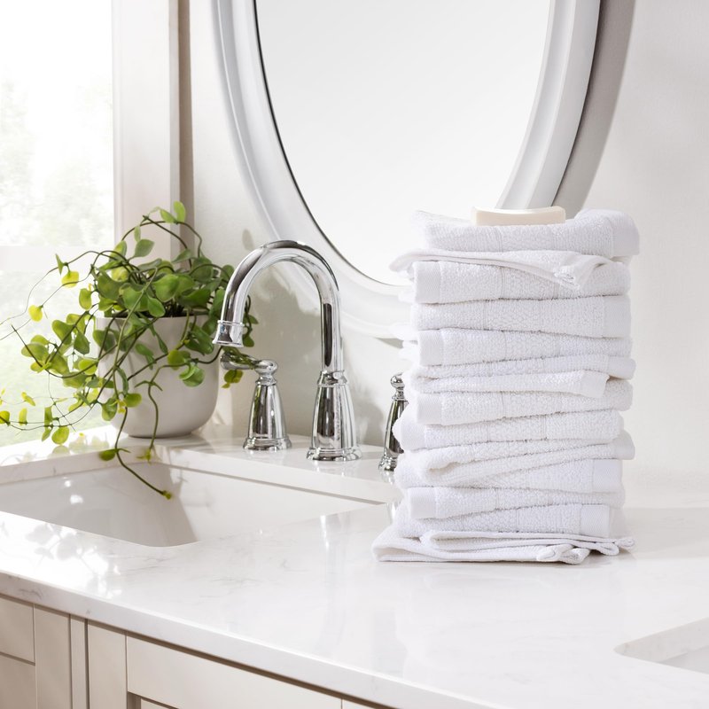 Arkwright Premium Washcloths - (Pack of 12) - Soft & Absorbent, 100% Ringspun Cotton, Contemporary Design Wash Cloths with Dobby, Multipurpose Fingertip Towels, White