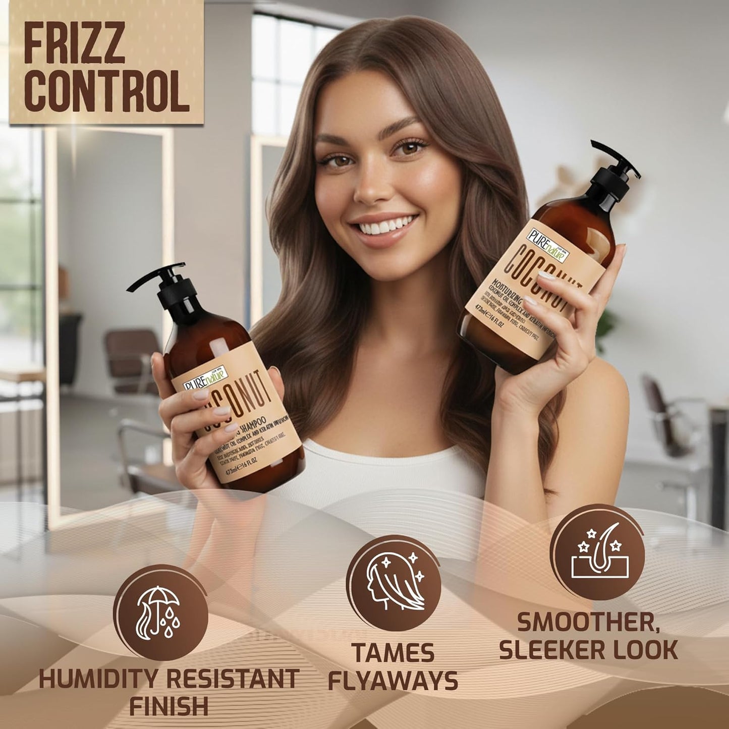Coconut Shampoo and Conditioner Set - Sulfate-Free Hydrating Duo for Dry, Frizzy Hair | 16 Fl Oz (Set of 2)