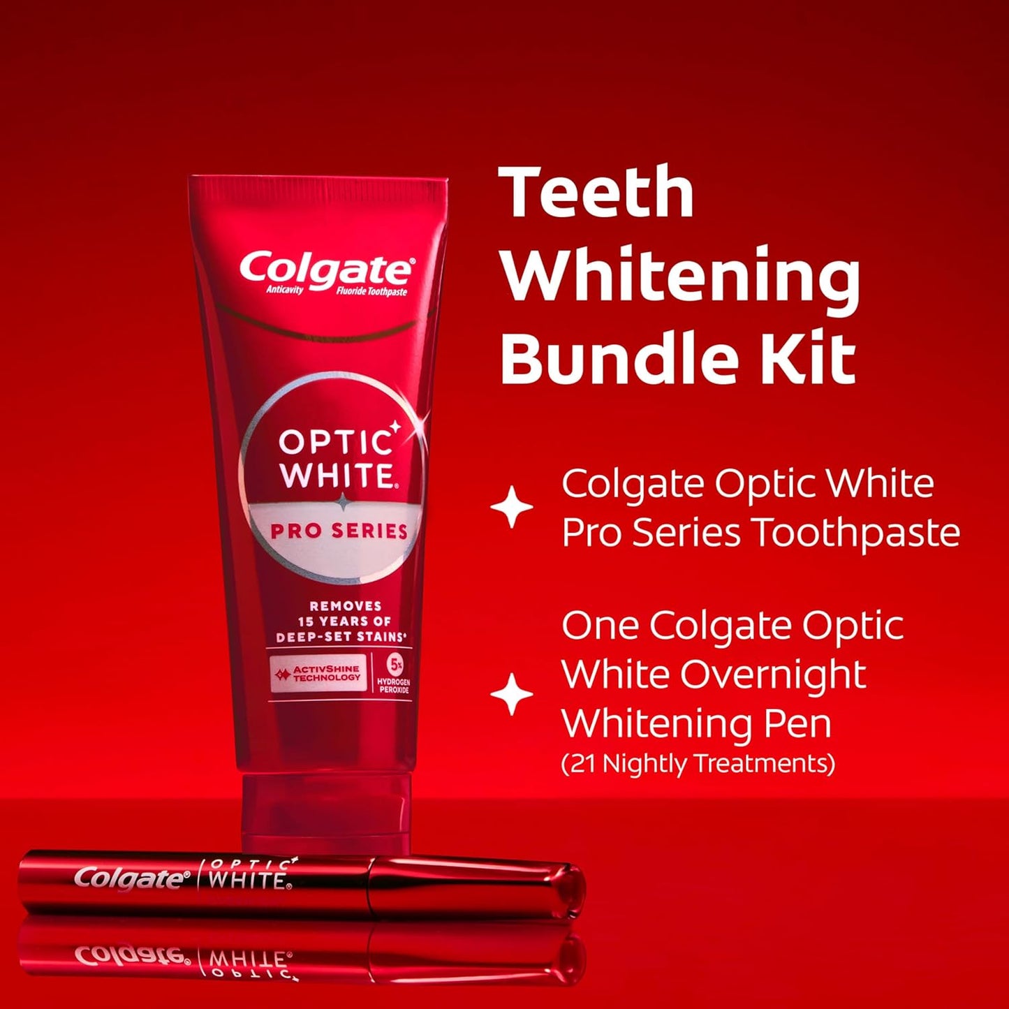 Colgate Optic White Teeth Whitening Kit - Overnight Whitening Pen & Pro Series Toothpaste | 21 Treatments, No Sensitivity