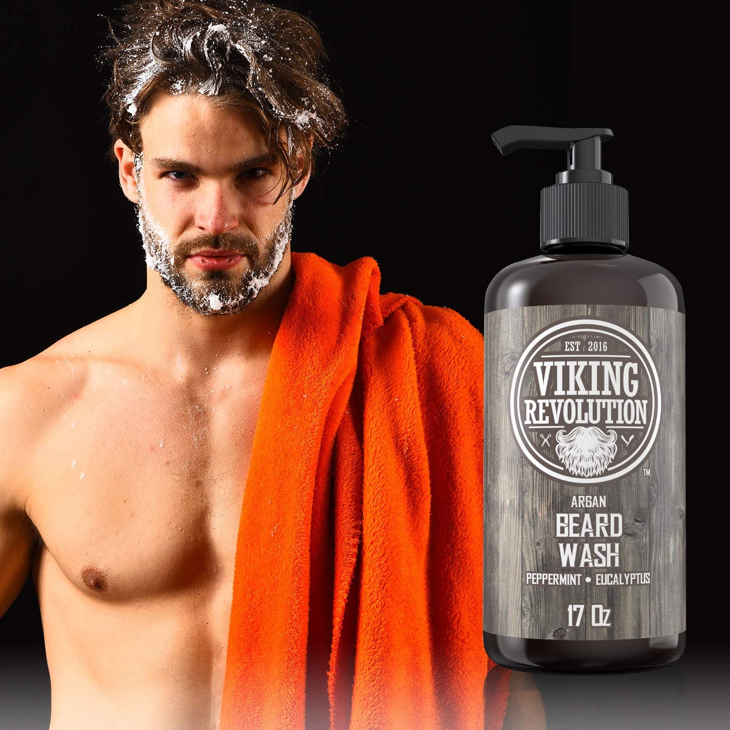 Beard Wash Shampoo with Argan & Jojoba Oils - Softens & Strengthens | Peppermint & Eucalyptus Scent (17 oz)