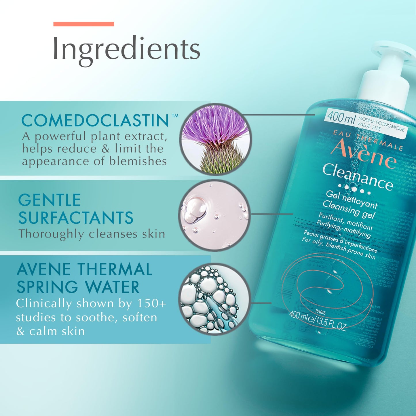 Avène Cleanance Cleansing Gel Soap Free Cleanser for Acne Prone,Oily,Face & Body,13.5 Oz,(Pack of 2)