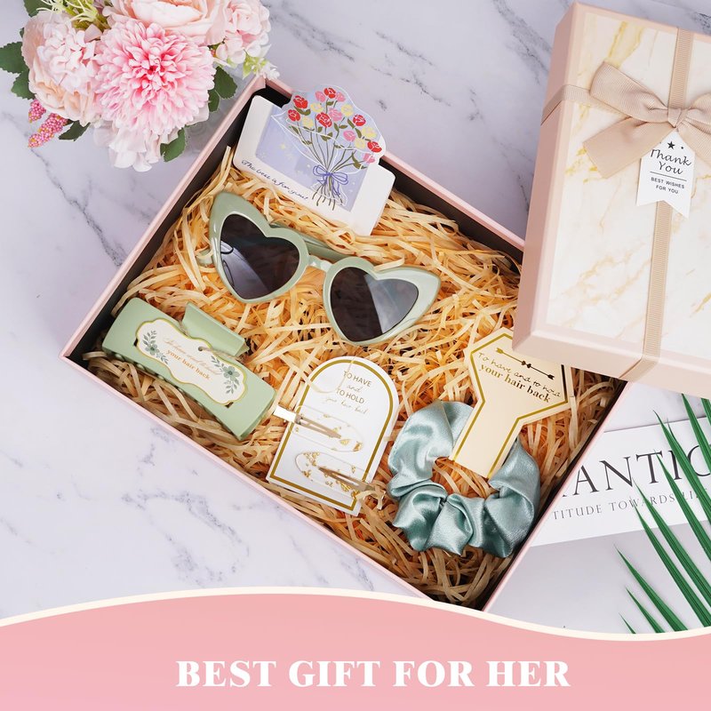 Sage Green Bridesmaid Gifts for Proposal, 8PCS Women Gift Set with Hair Claws, Scrunchies, Makeup Clips & Heart Sunglasses, Wedding Bachelorette Party Favors, Birthday Gifts for Women Teens