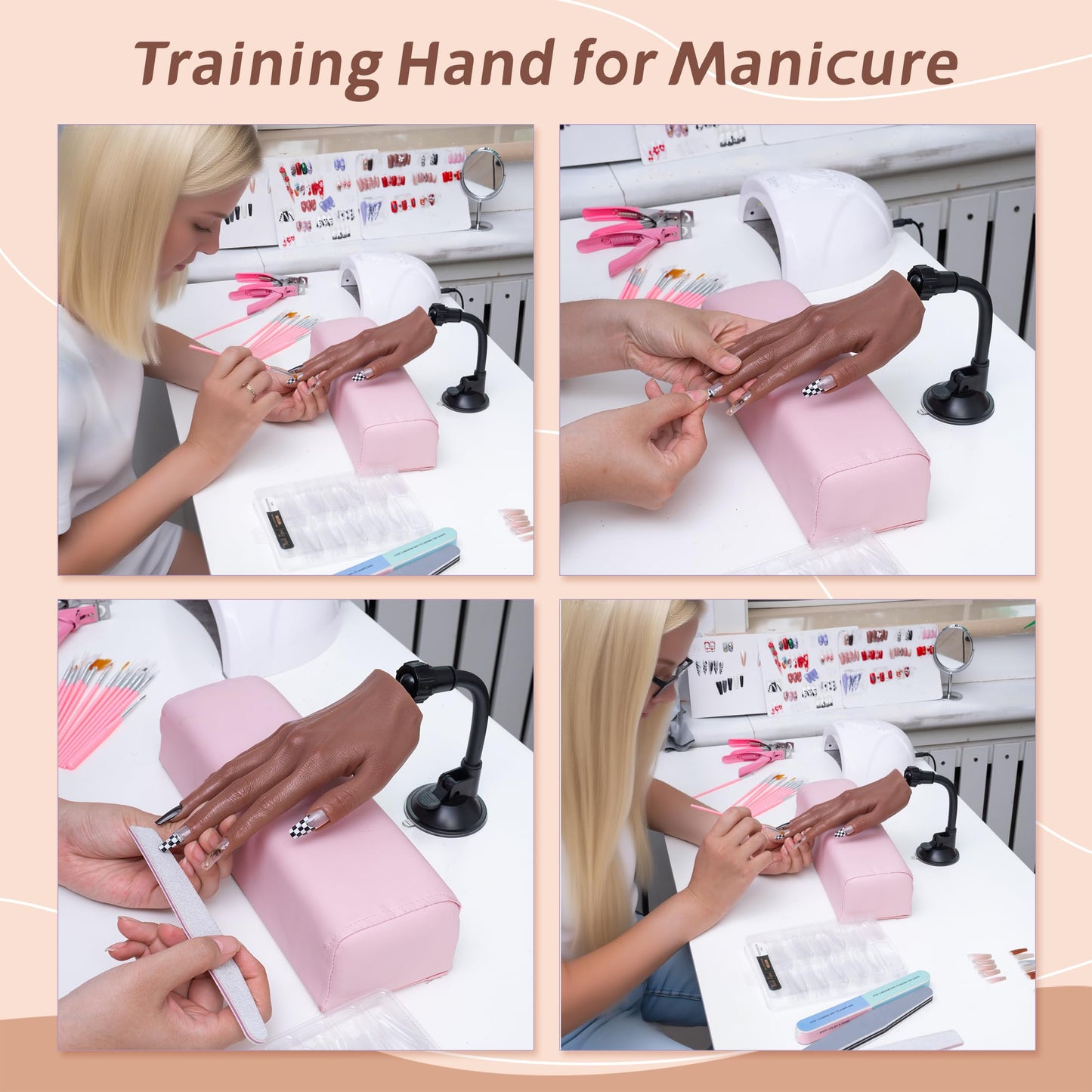 Veikmv Practice Hand for Acrylic Nails,Realistic Silicone Mannequin with Flexible Adjustable Fingers for Acrylic Nails,Gel Polish Training,Professional Nail Art Beginner Kit
