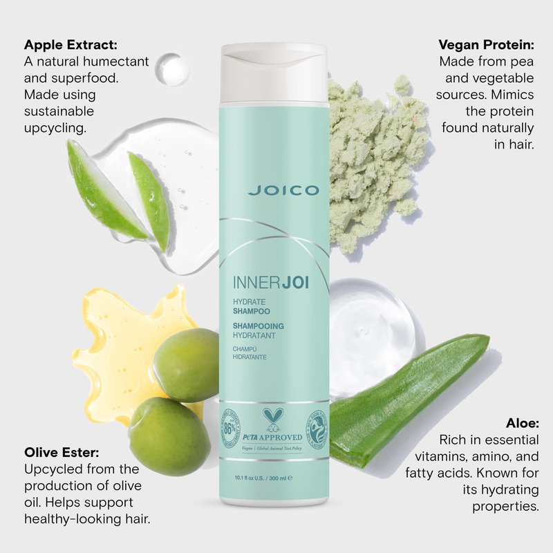 Joico InnerJoi Hydrate Shampoo | For Dry Hair & Scalp | Sulfate & Paraben Free | Naturally-Derived Vegan Formula | 10.1 Oz