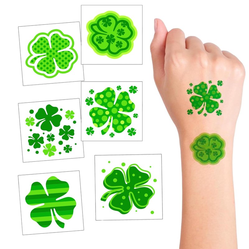 4E's Novelty 72 Shamrock Temporary Tattoos Individually Wrapped Bulk, St Patricks Day Tattoos for Kids, Party Favors for Kids Gifts Adults Face Stickers Saint Pattys Irish Parade Green Accessories