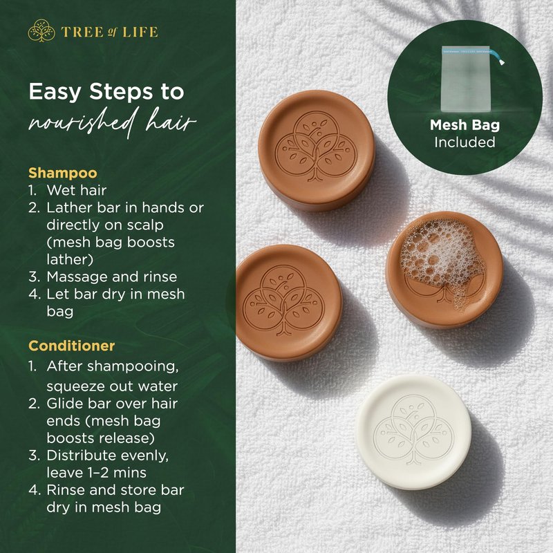 Tree of Life Rice Water Shampoo Bar and Conditioner Bar Set - Sulfate Free Hair Care That Strengthens, Repairs, and Delivers Frizz Control with Silky Shine