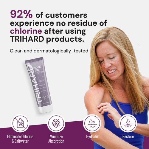 TRIHARD Chlorine Defense Body Lotion for Swimmers, Protects and Hydrates Sensitive Skin from Pool and Ocean, Pre and Post Swim Chlorine Protection from Hard Water and Chemicals