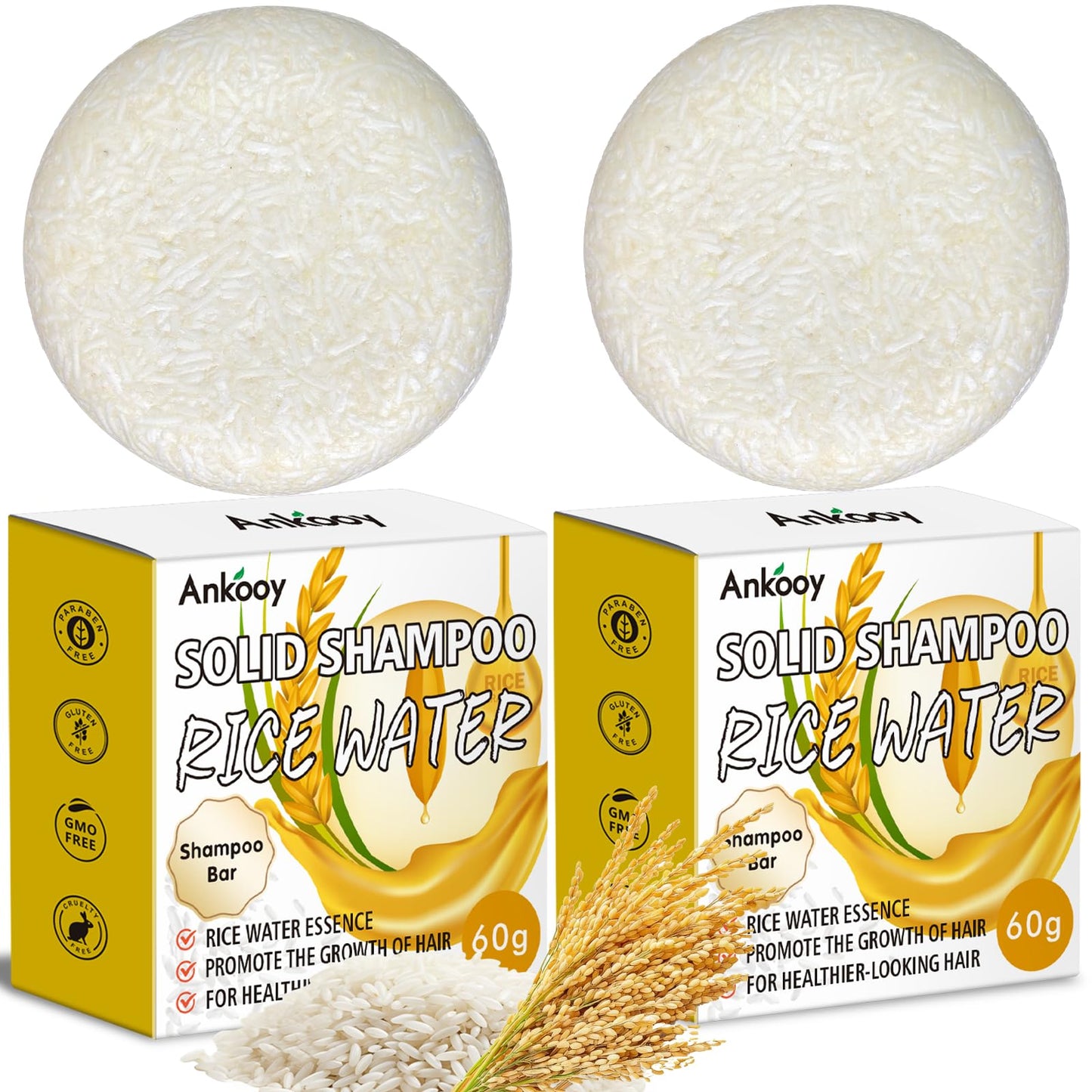 Shampoo Bar,Rice Water for Hair Growth,Clarifying Shampoo for Build Up,Soap Bar,Shampoo for Thinning Hair for Women and Men,Dandruff Shampoo,Frizz Control Hair Care,Travel Shampoo,Sulfate-Free(2 Pack)