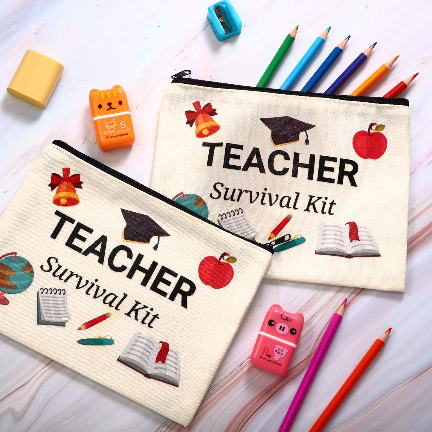 Weewooday 20 Pieces Teacher Appreciation Gifts Back to School Cosmetic Bags Teacher Canvas Makeup Bags Toiletry Case Pencil Bag with Zipper Stationery Case Bag for Teachers Appreciation Gifts