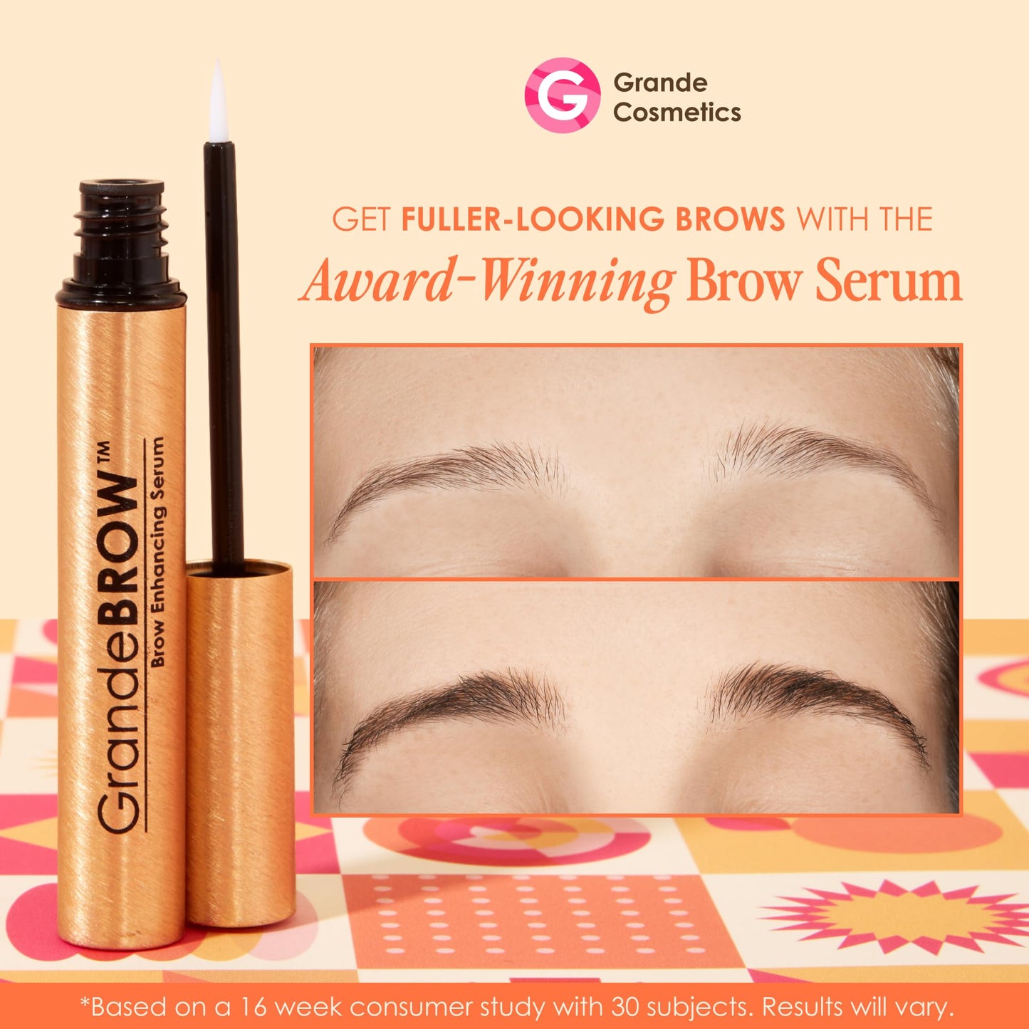 Grande Cosmetics GrandeBROW Brow Enhancing Serum for Fuller, Bolder, Looking Eyebrows - Brow Serum With Vitamins, Peptides, Antioxidants, Amino Acids, Cruelty Free - 8 Week Supply (1.5 mL)