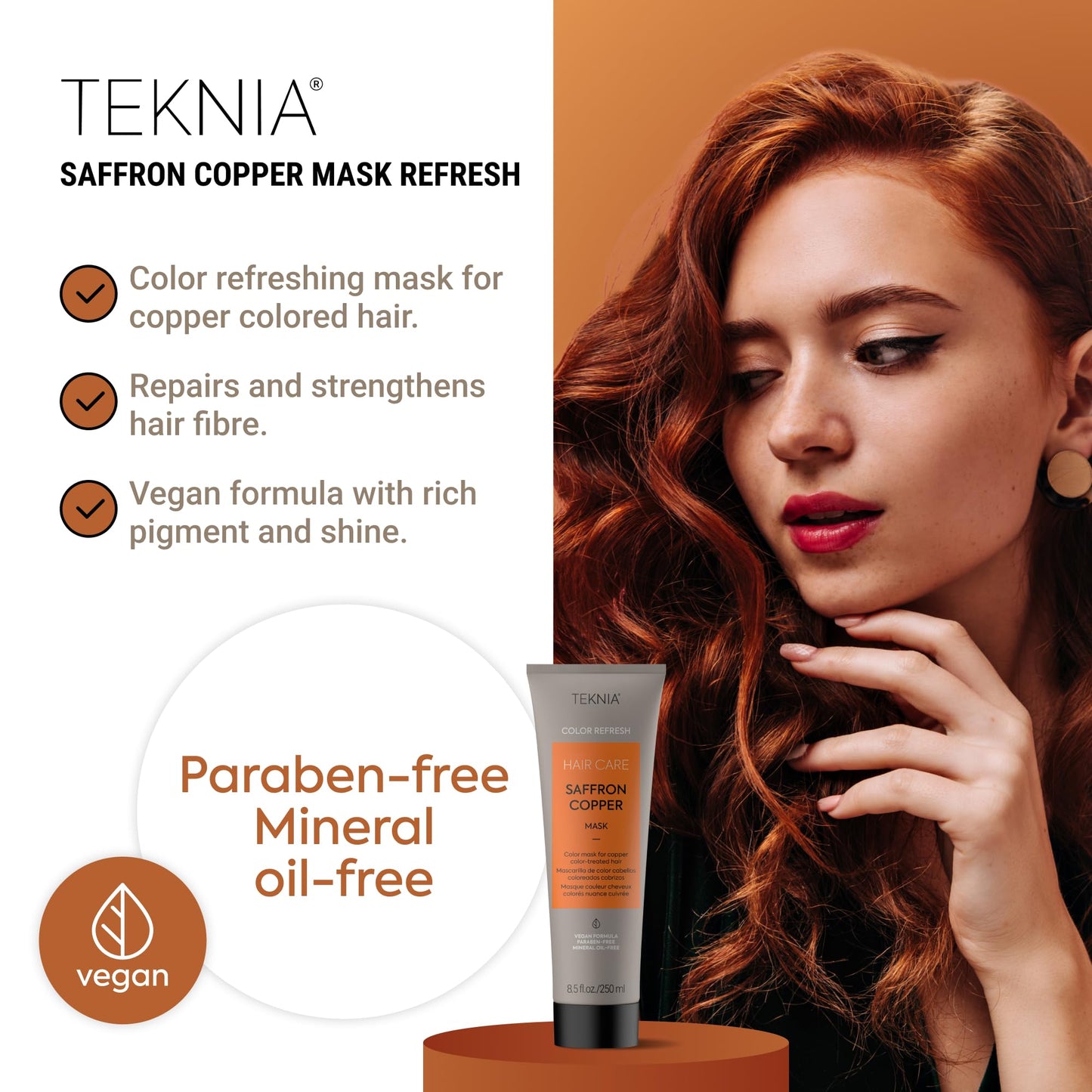 LAKMÉ Teknia Saffron Copper Color Refresh Hair Mask, Color Depositing Conditioner for Copper Hair, 8.5 Fl Oz