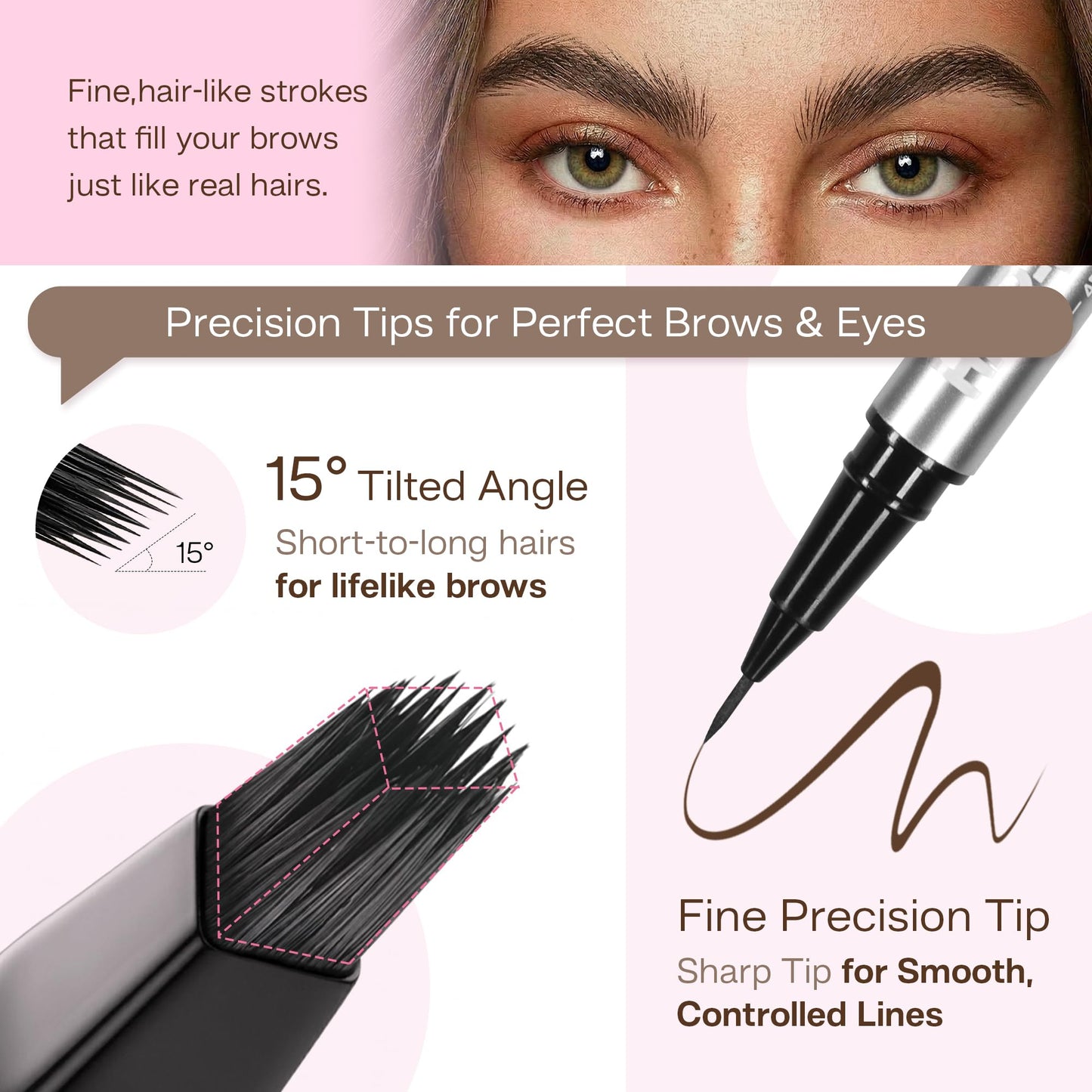 CALAILIS Eyebrow Pencil for Women - 2-in-1 Eyebrow Pen with Dual-Ended Microblading 4D Fork Tip & Ultra-Fine Eyeliner Tip, Create Natural Fuller Hair-Like Waterproof Brow Pencils (Dark Brown)