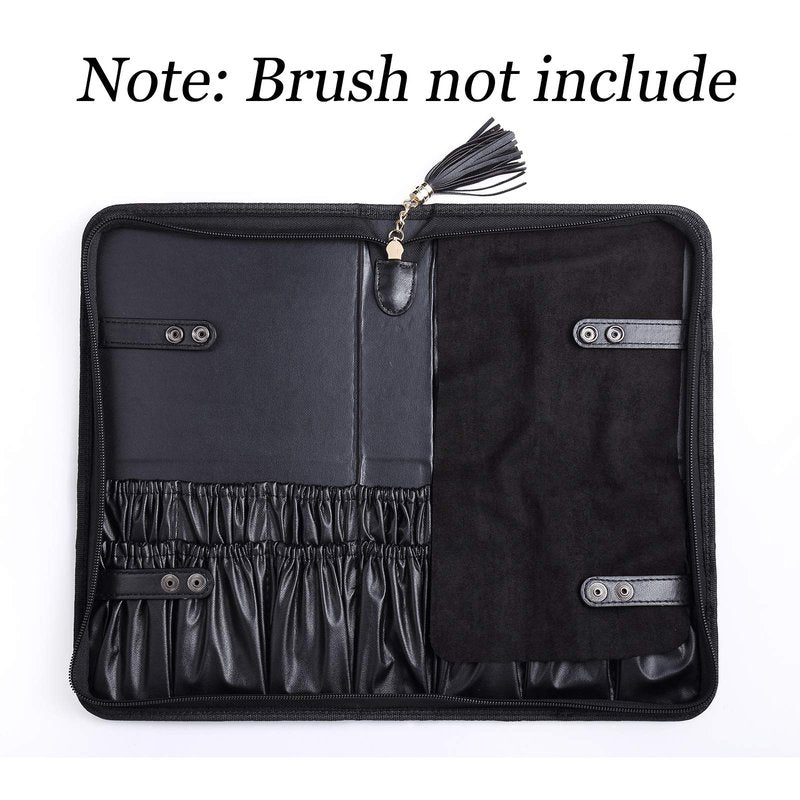 Rownyeon Professional Makeup Brushes Organizer Bag Makeup Artist Cosmetic Case Leather Handbag Black Travel Portable(Only Bag)