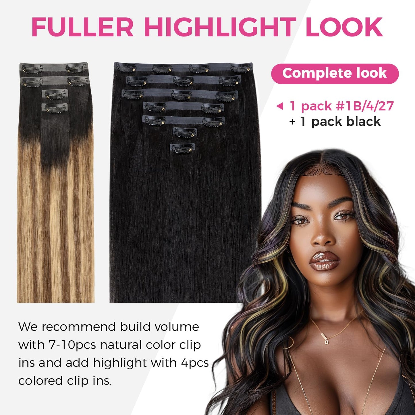 Lashey Seamless Clip in Hair Extensions Human Hair Ombre Balayage Ash Brown Highlighted Honey Blonde with Natural Black Dark Roots Hair Extensions Real Human Hair 43g 4pcs 16 Inch Straight Clip ins