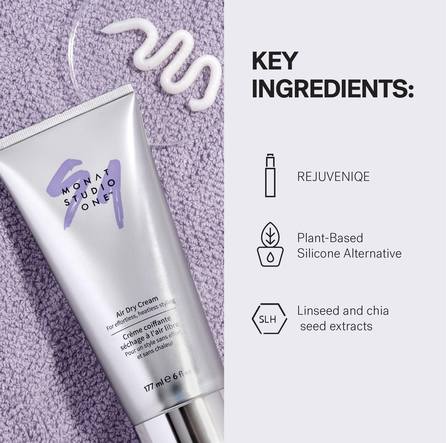 MONAT STUDIO ONE™ Air Dry Cream - Soft, Hair Styling Cream for touchable hold and Humidity Protection. Hair Frizz Control for All-Hair Types and no heat needed - Net Wt. 177 ml / 6 fl. oz.