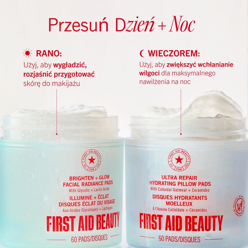 First Aid Beauty Facial Radiance Pads, Daily AHA Exfoliating Pads with Glycolic & Lactic Acid, Tone & Brighten, Minimize Pores, Makeup Prep, Compostable, 60 ct