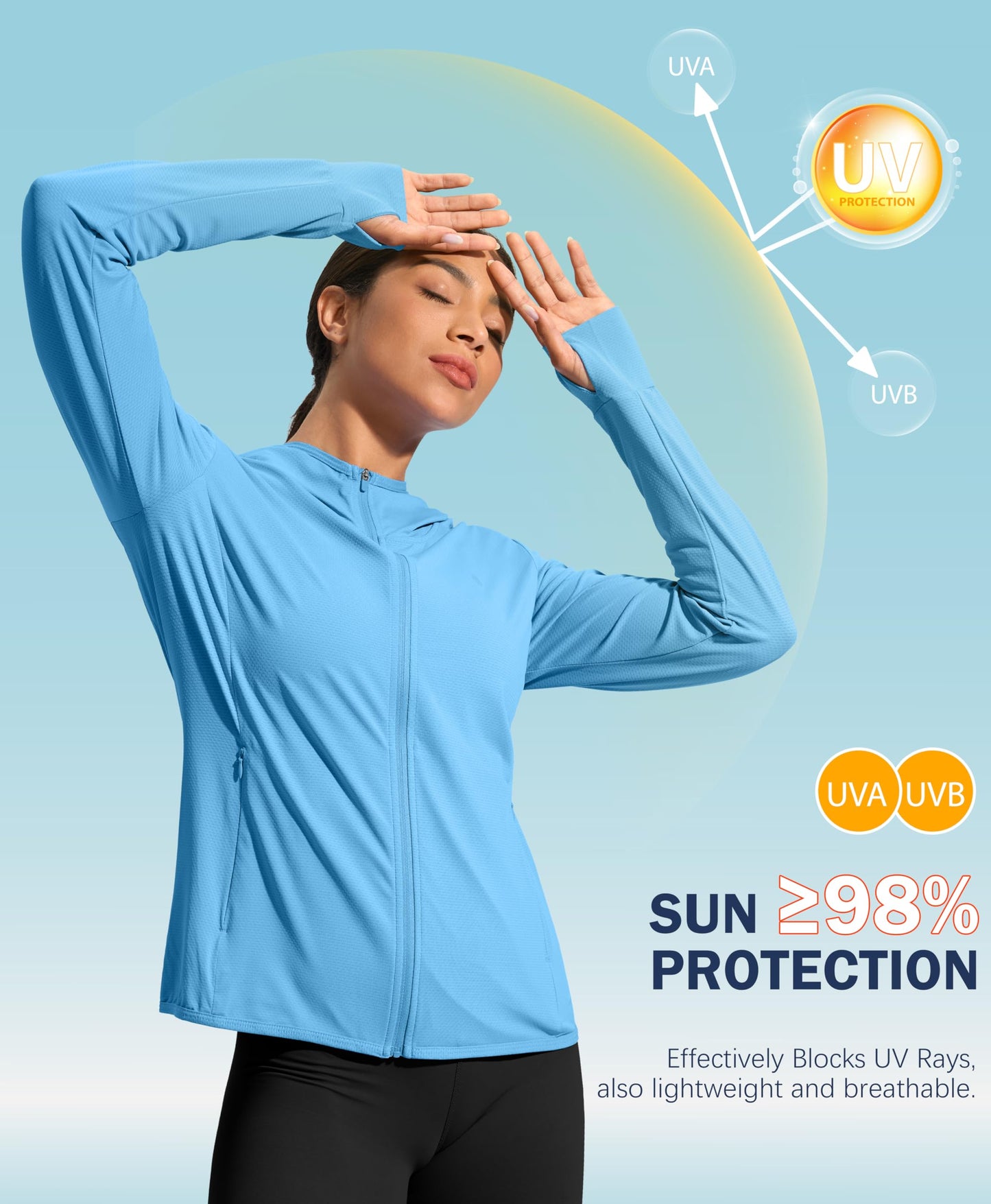 Soothfeel Women's UPF 50+ Sun Protection Hoodie Jacket Lightweight Long Sleeve Sun Shirt for Women with Pocket Hiking Outdoor Blue XL