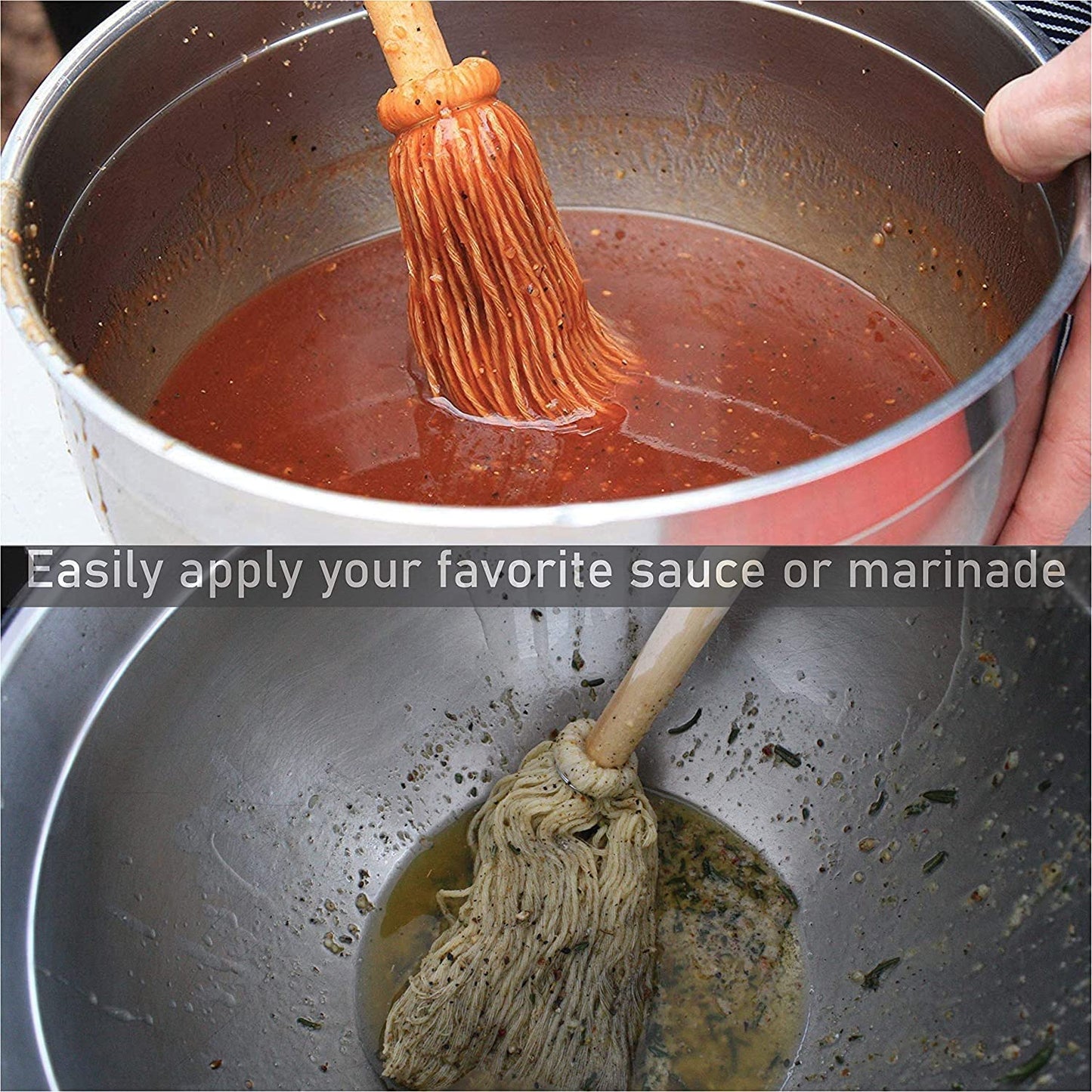 Better Grillin BBQ Bastin Mop Basting Barbecue Brush/Mop Easily Applies Marinades, Sauces, Washes Out, 16in Handle, 1pk