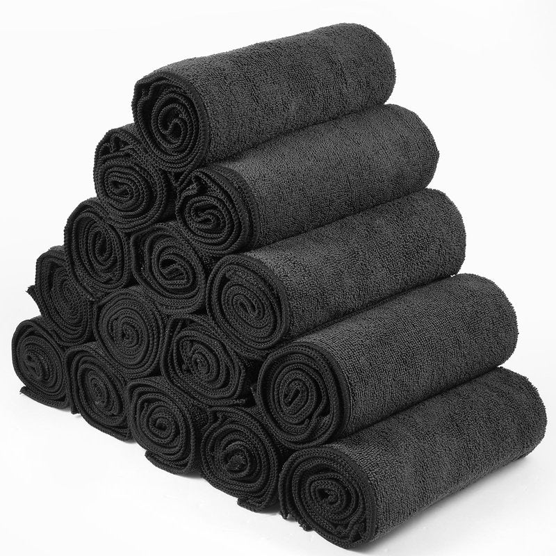 Shimeyao 24 Pack Bleach Proof Towels Microfiber Absorbent Resistant Hair Hand Towels Bulk Quick Dry for Barber Gym Bath Spa Shaving (Black,16 x 29 Inch)