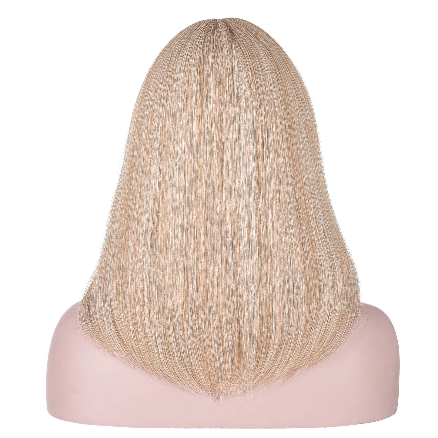 AMZCOS 15 Inch Short Straight Blonde Highlights Bob Wig with Bangs | Natural Heat Resistant Synthetic Hair Wigs for Women