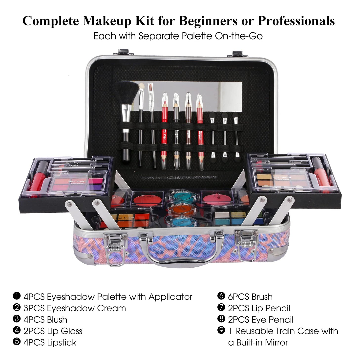 Hot Sugar All-in-One Makeup Set for Adults and Girls (Pink Leopard)