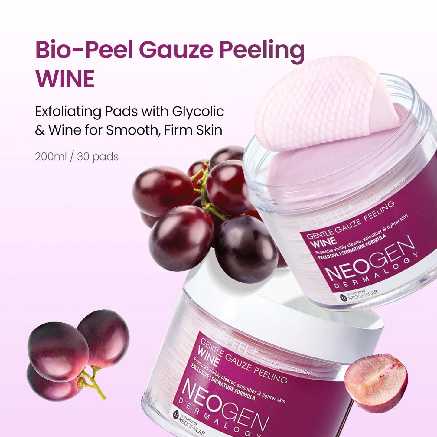 DERMALOGY by NEOGENLAB Bio-Peel Gauze Peeling Wine - 2-in-1 Physical + PHA Exfoliating Pads with Red Wine & Resveratrol for Firmer, Smoother, Glowing Skin, Korean Skin Care 30 Count