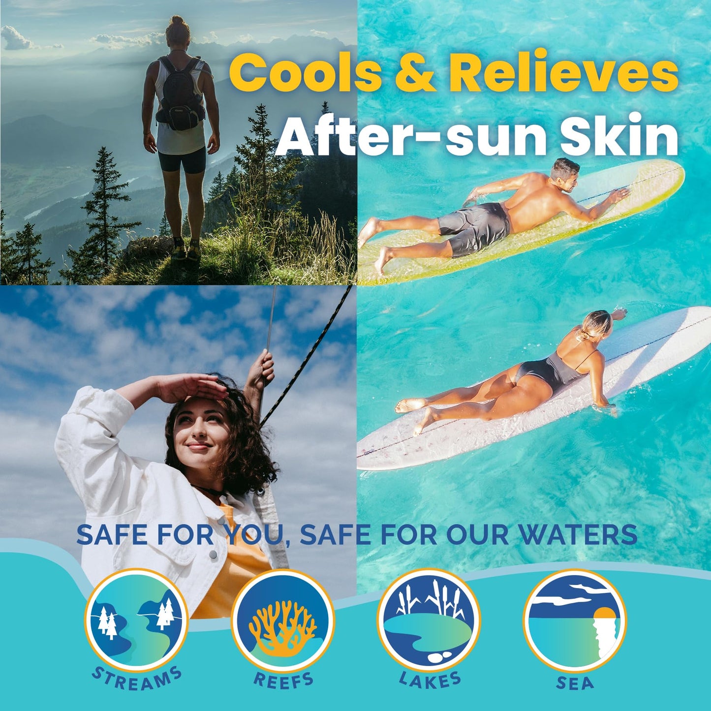 STREAM 2 SEA Sun & Sting Soothing Gel — Sunburn, Insect Bite & Jellyfish Sting After-Sun Care, Antioxidant Blend with Aloe, Green Tea & Wakame, Biodegradable Travel Size, 2.5 Fl Oz