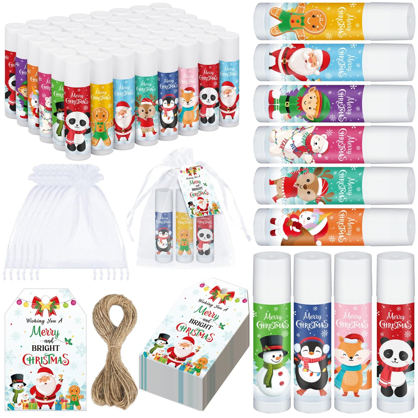 Dunzy 50 Pack Christmas Lip Balms Bulk Party Favors Gifts Xmas Stocking Stuffers Supplies Souvenirs Goodies Moisturizing Lip Care Small Thank You Appreciation Gifts for Guest Boys Girls (Santa Style)