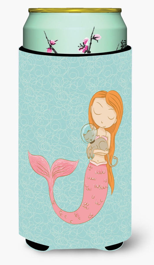 Caroline's Treasures BB8577TBC Mermaid with Cat Tall Boy Hugger Can Cooler Sleeve Hugger Machine Washable Drink Sleeve Hugger Collapsible Insulator Beverage Insulated Holder