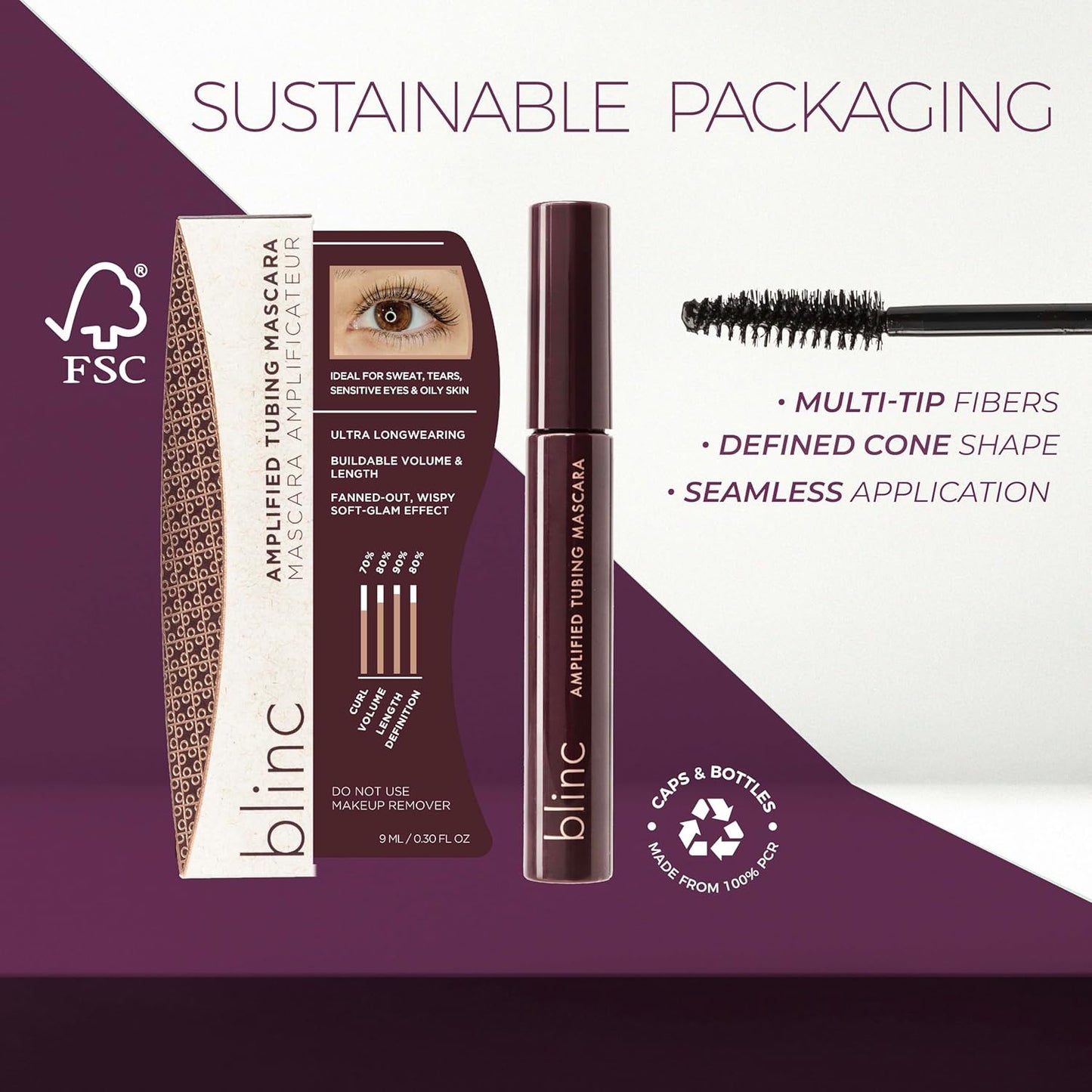 Blinc Amplified Tubing Mascara - Volume & Definition for Sensitive Eyes | Longwear, Smudge-Proof, Washable
