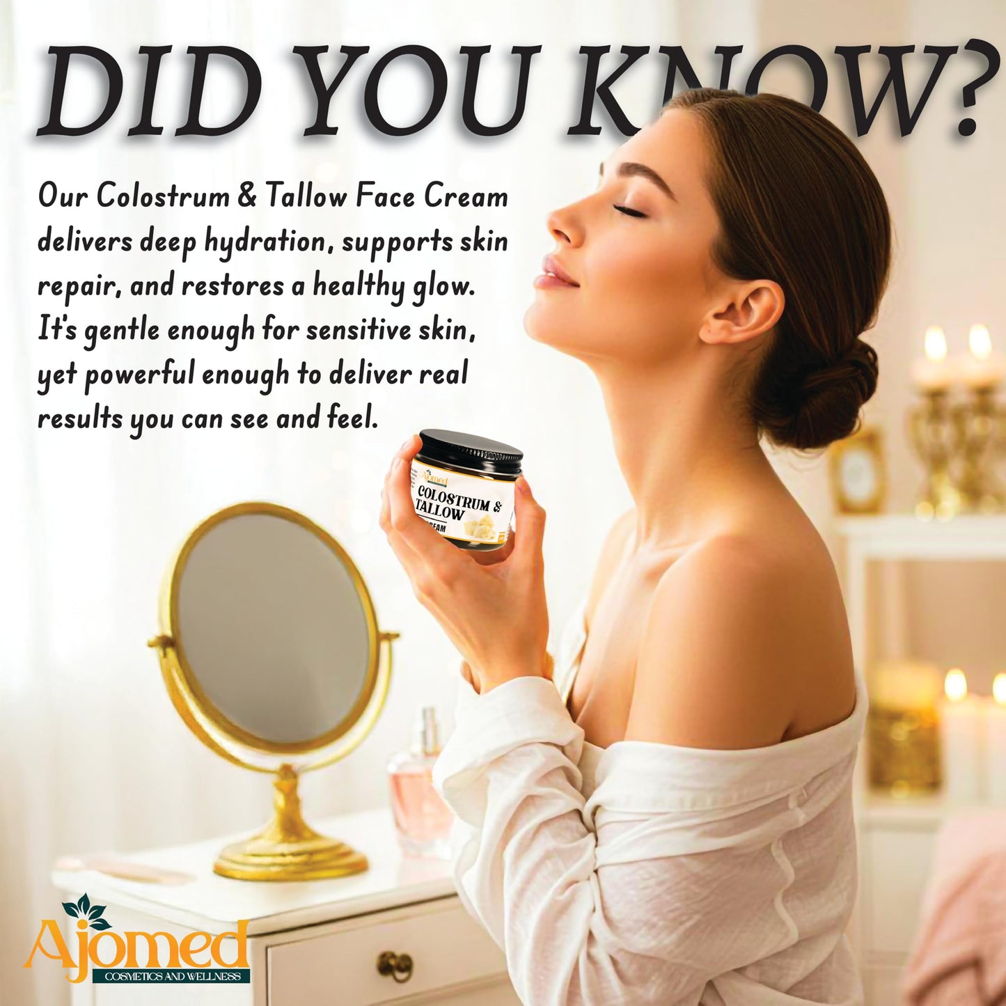 Colostrum & Tallow Face Moisturizer - tallow For Dry skin, Fine Lines & Aging – Handmade Skincare Tallow balm for rosacea, eczema- Retinol & Hyaluronic Acid Cream, Moisturizer Face Cream Day & Night