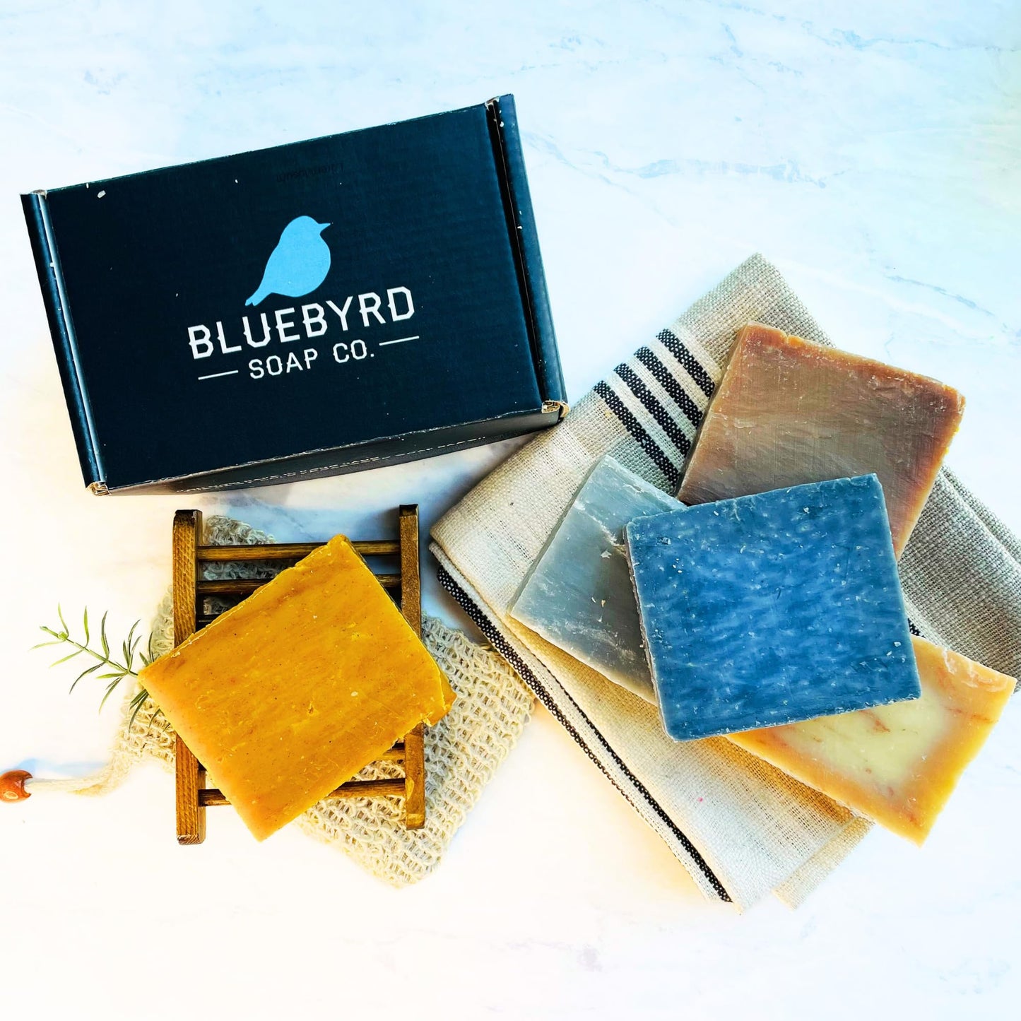 Bluebyrd Soap Co. Artisan 6 Pack Handmade Mens Soap Bars, Masculine Fragrance Scented Bar Soap for Men Variety Set, Natural Men's Exfoliating Soap Gift for Him, Mens Gift Pack, Sandalwood, Citrus Cedar Sage, Bay Runner, Deep Sea Pumice, Woods, Mountain, 4