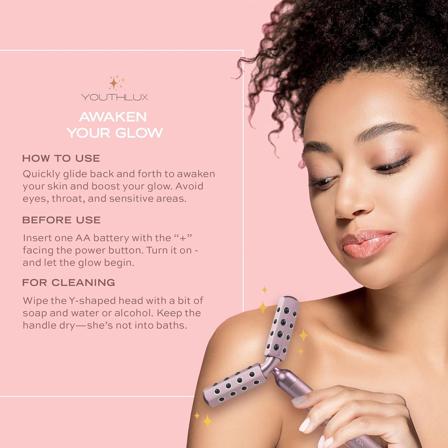 Germanium Stone Face Roller - Uplifting Beauty Tool for Skin Tightening, Firming & De-Puffing | Rose Gold
