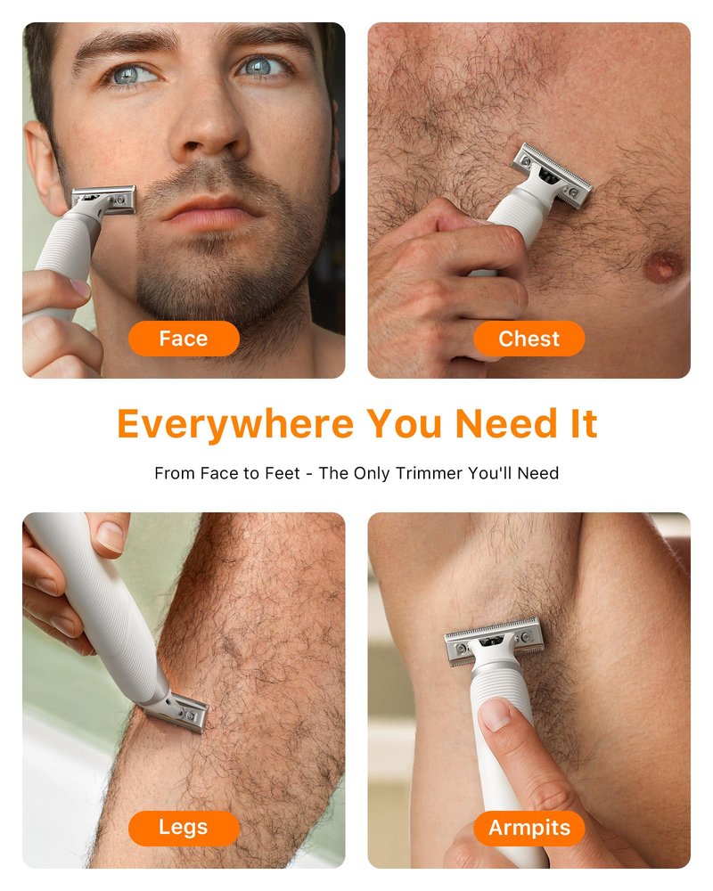 Trimcoo 2 in 1 Electric Body & Nose Hair Trimmer - Painless Beard Razor for Men, All-in-One Groomer with Magnetic Nose Hair Head, Waterproof Wet/Dry Groin/Ball Shaver,USB-C Fast Charging,White(Solo)