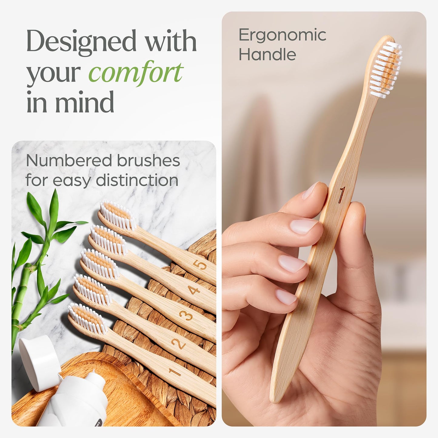 VIVAGO Bamboo Toothbrushes Bulk Soft Bristles (50 Pack) - Eco-Friendly, Natural Wooden Toothbrush