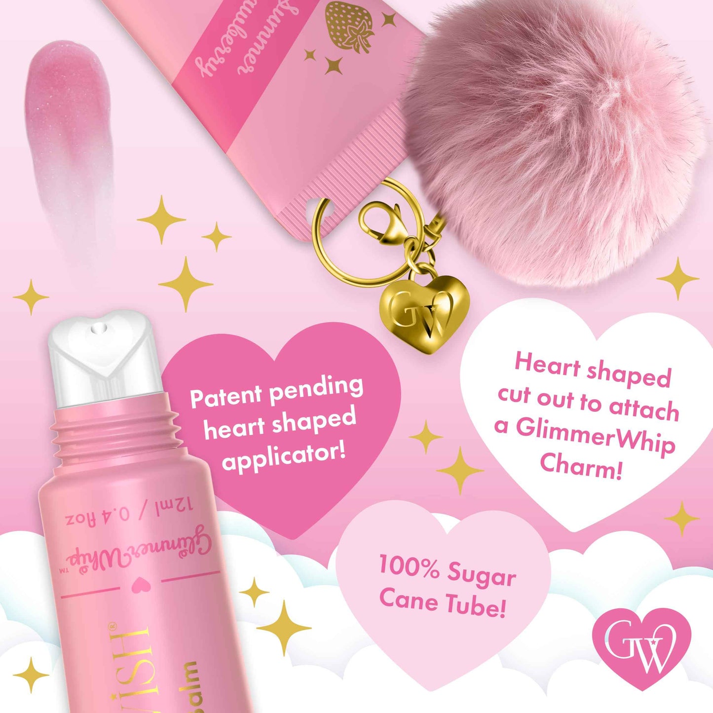 Glimmer Wish Glimmer Whip Hydrating Lip Balm – Organic Castor & Jojoba Oils, Shea & Cocoa Butters – Vegan, Non-Toxic, Moisturizing Lip Care (Summer Strawberry)