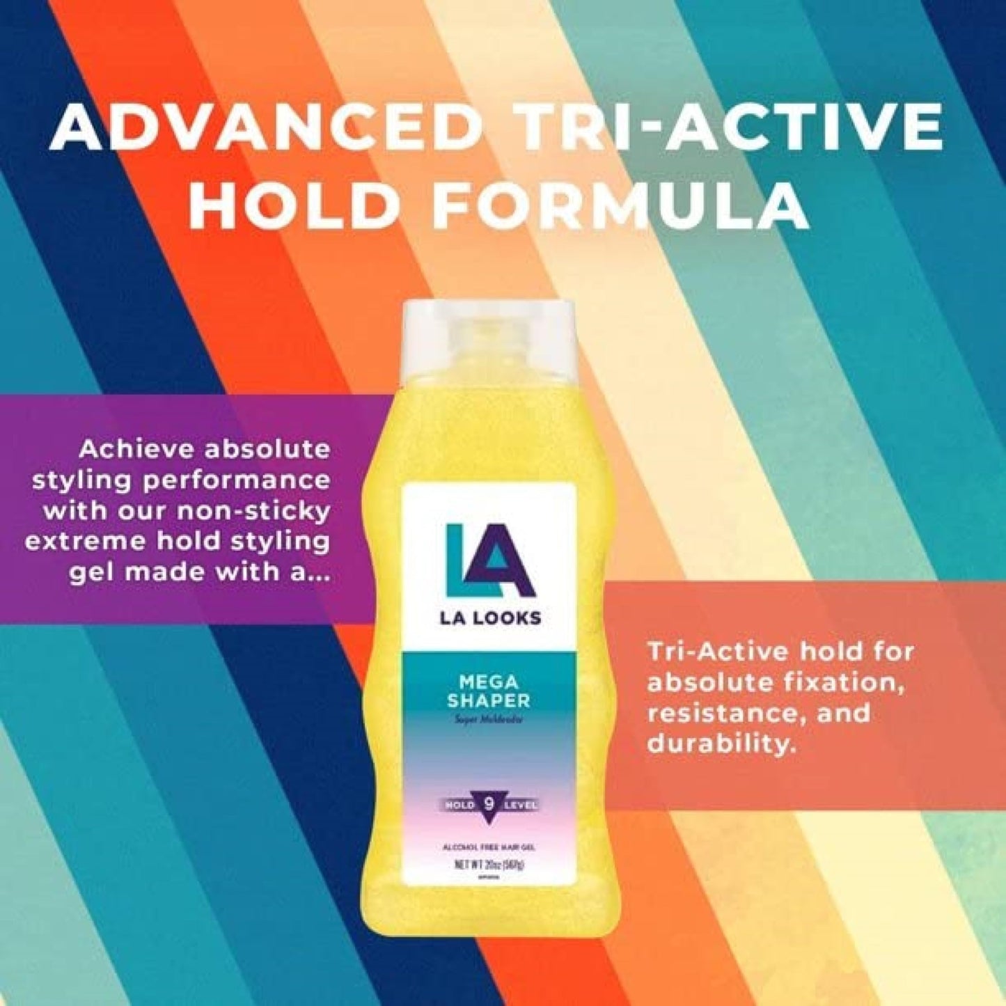 LA Looks Mega Shaper Hair Gel, All-Day Flexible Hold, Healthy Shine, Humidity Resistant, Alcohol-Free, Strong Styling Gel for All Hair Types, Level 9 Hold, 20 oz (Pack of 6)